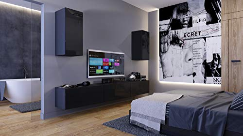 Furnitech Markus N24 Modernes Wohnzimmer Wohnwand Wohnschrank Schrankwand Hochglanz (Möbel ohne LED, AN24-18B-HG1 1B groß)