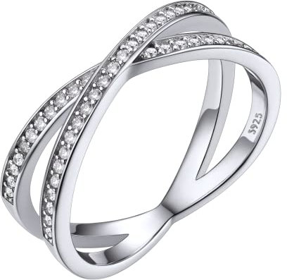 Bestyle Bague Femme Fille Argent Sterling Bague Ado Fille Argent Bague Fine Femme Bague Femme Enroulement x Forme d' x Blanc Taille