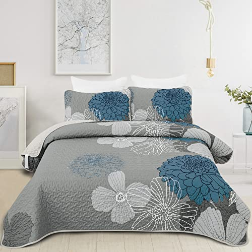 WONGS BEDDING Copriletto 240 x 260 cm, con motivo floreale, morbido, trapuntato, per letto matrimoniale, in microfibra, con 2 federe 50 x 75 cm