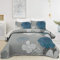 WONGS BEDDING Couvre-lit 240 x 260 cm, bleu, motif floral, doux, matelassé, en microfibre, pour lit double, avec 2 taies d'oreiller de 50 x 75 cm