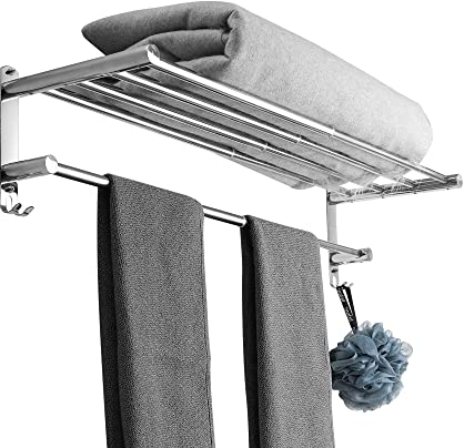Handtuchhalter Ausziehbar 43-78CM Edelstahl Ohne Bohren Handtuchstange Wand Wandregal Geeignet für Badezimmer küche badetuchhalter (2-Lagiges Regal)