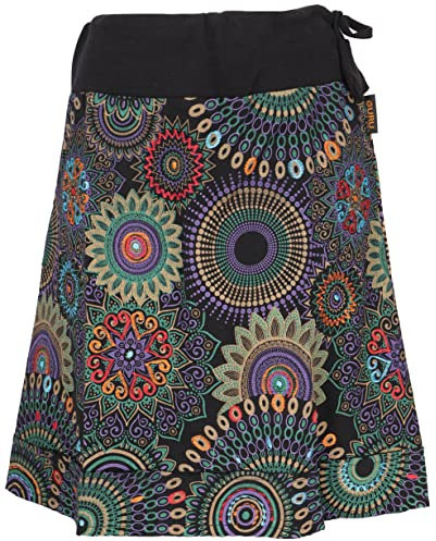 GURU SHOP Gonna ricamata, lunghezza al ginocchio, chic, mandala retrò, da donna, in cotone, gonna/corta alternativa, nero/viola, 46