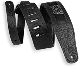 Levy's E-Gitarrengurt 2.5 Calaca Series Leather Guitar Strap with Skull Print Design, Schwarzer und weißer Totenkopf