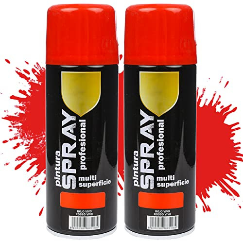 Etrexonline Pintura Spray Multicolor Profesional 400ml Adecuado Metal Madera y Plástico - Color Rojo Vivo (Paquete de 2)