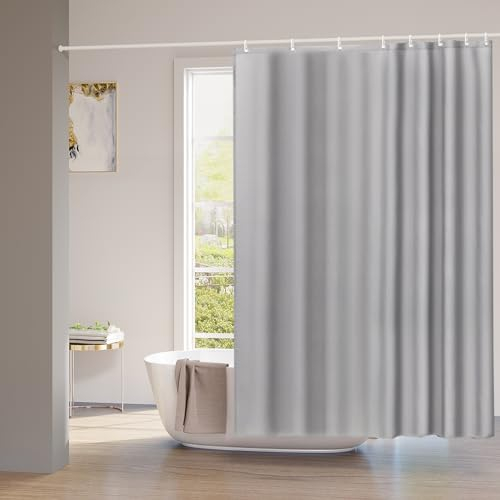 WOLTU Duschvorhang 180x180cm Badvorhang Anti-Schimmel Antibakteriell Wasserdichter Polyester Stoff Waschbar Badewanne Vorhang Grau mit 12 Duschvorhängeringen für Badewanne und Dusche