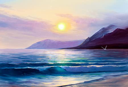Acryl-Bild 130 x 90 cm: Morgen am Meer, Welle, Illustration, Ölgemälde auf Leinwand.(96038992)