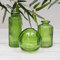 Set of 3 Emerald Green Vintage Glass Ribbed Bottle Flower Display Bud Vases