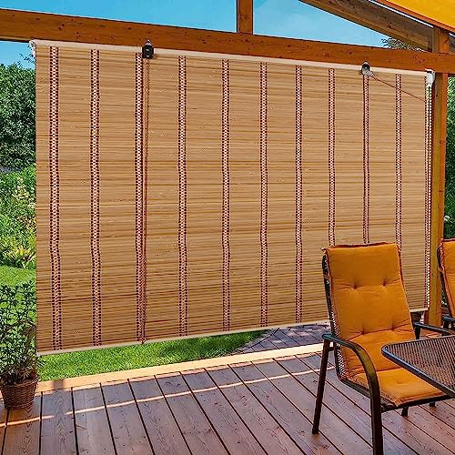 WAYRGN Bambus Rollo,Retro Bambusrollo,Raffrollo Bambus,Bambusrollo Outdoor Wetterfest,Sichtschutz Sonnenschutz Bambus Jalousie für Tür & Fenster, 140x240(WxH)