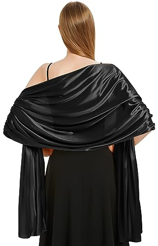 Xnova Stola damen Festlich 200 * 70 cm, Chiffon Schal Shawl Multifunktionstuch Leicht, Elegant übergroßen Schultertuch Chiffontücher für Abendkleid (Schwarz)