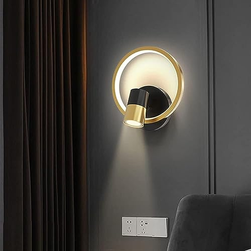 Wandbeleuchtung 360° drehbar LED Wandleuchte Gold Nachttisch Lesestrahler Modern Ring Runde Wandlampe 15W Up Down Aluminium Wandleuchte Verstellbar Schlafzimmer Wohnzimmer Flur Wandleuchten