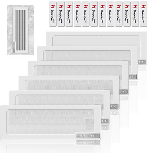 Magnético Ventilación Cubierta 30,5 x 12 cm, 6 Piezas Tapa Rejilla Ventilacion Suelo Pared Aire Registros Cubierta Fuerte Imán Ventilación Pantalla Malla para Bloqueo Cabello Polvo Desechos, blanco