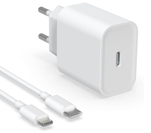 Cargador Rápido USB C de 20W, Certificado MFi Cargador de iPhone y Cable de Carga de iPhone, Enchufe PD 3.0 USB C a Lightning Cable 1M para iPhone 14/14 Pro/14 Pro Max/14 Plus/13/12/11/XS/iPad