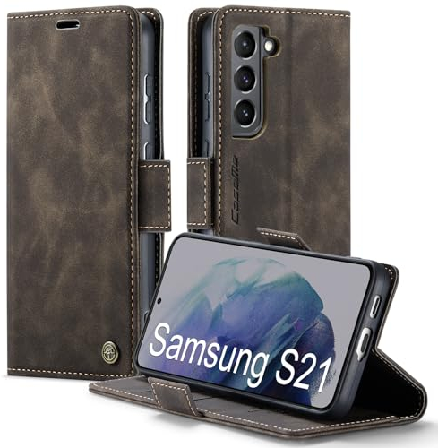 XYGLOW Handyhülle für Samsung Galaxy S21 Hülle Klappbar Premium PU Lederhülle Klapphülle【RFID Schutz】 Kartenfach Standfunktion Schutzhülle für Samsung S21 5G Flip Case Wallet Tasche Cover, Kaffee