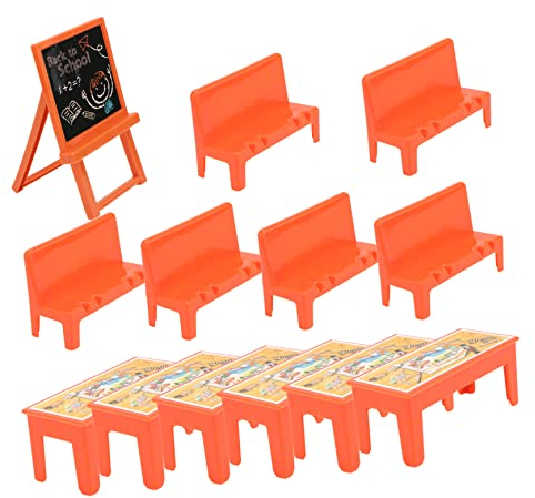 STOBOK 13St Gelber Tisch und Stühle Puppenhaus-Klassenzimmer Puppen-Klassenzimmer-Spielset Modelle schreibtischstuhl Kinder Mini-Klassenzimmer-Schmuck Tafelmodell aus Holz Miniatur Möbel
