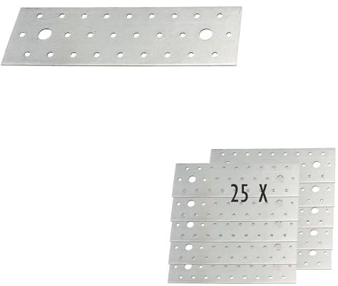 siwitec Lochplatten aus sendzimirverzinktem Stahl | 200 x 60 mm | 25 Stück | witterungsbeständige Holzverbinder | Verbindungsplatten