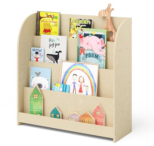 Bellabino Baru Kinderbücherregal, Montessori Regal mit 4 Ablagefächern, Bücherregal Kinderzimmer in Natur, Kinderregal unbehandelt, Maße (HxTxB): 88 x 30 x 80 cm
