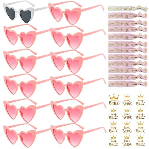 36 Pezzi Occhiali Team Bride Braccialetti Tatuaggi,Bride Occhiali a Forma di Cuore,Occhiali da Sposa Cuore,Occhiali per Addio al Nubilato,Bride to be Gadget,Team Bride Occhiali a Forma di Cuore