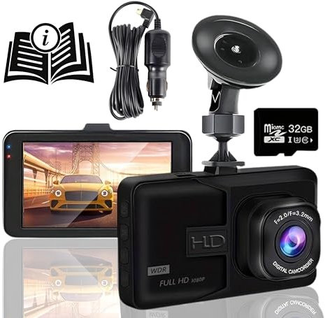 TradeProvider® Dash Cam Front Built-in Sound 1080P Car Camera 32GB(Inserted) High-speed Memory Card Night Vision Dashboard Cams G-Sensor Motion Detection On-Dash Mounted Recorder 12 million pixels