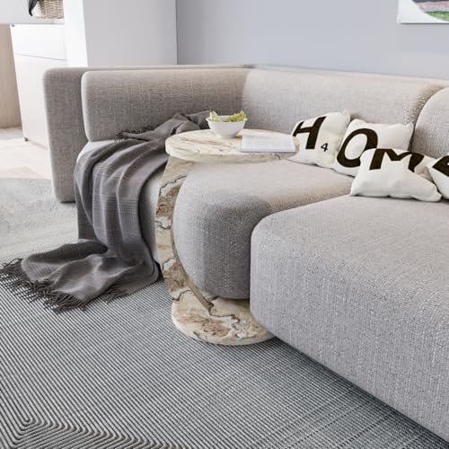 WOOVEN DESIGN C Couchtisch, Couchtisch mit Rollen, tragbarer Sofa-Beistelltisch, stilvolle Holzmöbel für die Heimdekoration (Creme)