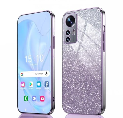 GOKEN Cover per Xiaomi 12 Lite - Custodia Morbida in Silicone Antiurto, Case con Bordi Elettroplaccati e Carta Glitter Integrata -Viola Sfumato