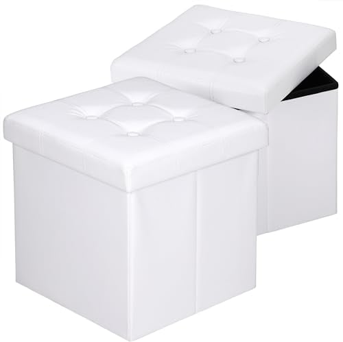 Casaria® Hocker mit Stauraum 2er Set Weiß Faltbar Deckel Kunstleder Gepolstert 38x38cm Schlafzimmer Wohnzimmer Flur Sitzhocker Fußhocker Polsterhocker