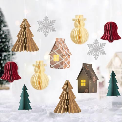 SUNBEAUTY Christmas Hanging Decoration 8 Pcs Paper Honeycomb Decoration Christmas Christmas Tree Hanging for Christmas Parties Christmas Tree Hanging New Year Room Living Room Table Decoration