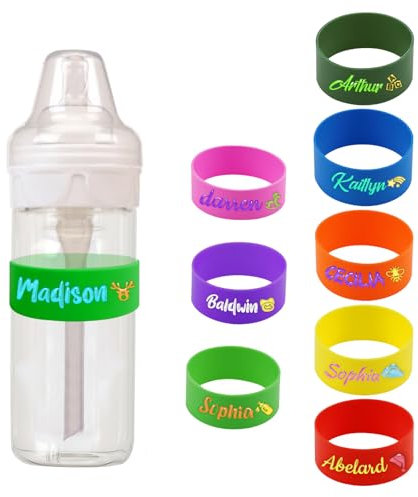 Etichette personalizzate per biberon per la scuola dell'infanzia, targhette personalizzate per bicchieri d'acqua in silicone con copertura in vetro riutilizzabile antiscottatura