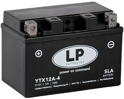 LANDPORT Batterie LTX12A-4 12V 10Ah SLA, 150x88x105mm kompatibel für Aprilia Tuono 1000, Kawasaki ER-6N, Kymco People 125, Yager GT, Suzuki SV 650