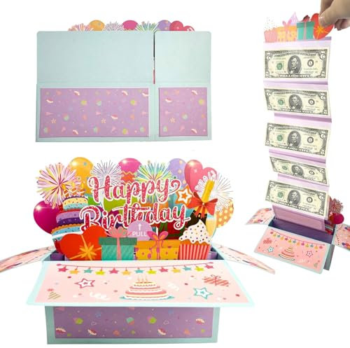 Geburtstag Geldgeschenke Rosa Box, DIY Geldgeschenk Verpackung, Geburtstagskarte Pop Up Karte, 3D Pop Up Geburtstagskarte, Happy Birthday Karte mit Umschlag für Mama Frauen Mädchen, Mutter, Tochter