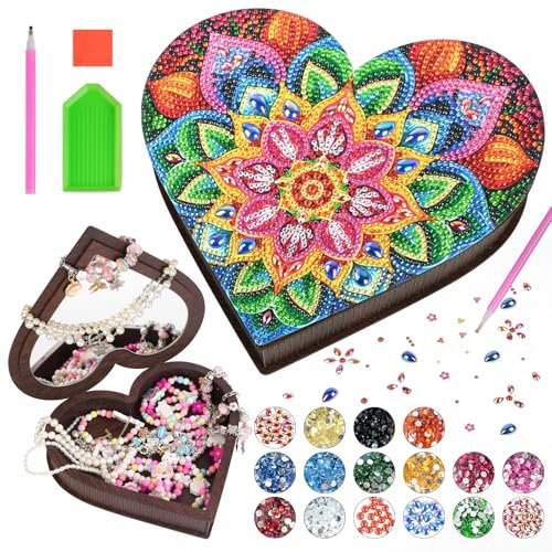 AUAUY Geschenke für Mädchen 6 7 8 9 10 11 Jahre, Diamond Painting Schmuckkästchen Basteln Holz Mädchen, Kreatives DIY Diamond Art Bastelset, Kunst Mosaik Bastelset Kinder Geburtstag Muttertag-A