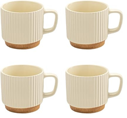 Jarsense Ceramic Coffee Cups Set of 4, Nordic Embossed Ceramic Mugs for Home and Office, 240ML White Milk Coffee Cup