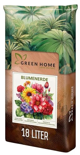 Green Home Blumenerde 18L - Pflanzerde für Zimmerpflanzen, Balkon & Garten | Mit NP 23-14, NPK 14-10-18 | Blumenerde mit Perlite, Kokosfaser & Rindenhumus | Für Hochbeet & Pflanzkübel