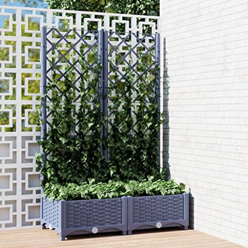HOMTAKIE Jardinière avec Treillis Bleu Gris 80x40x121,5 cm PP