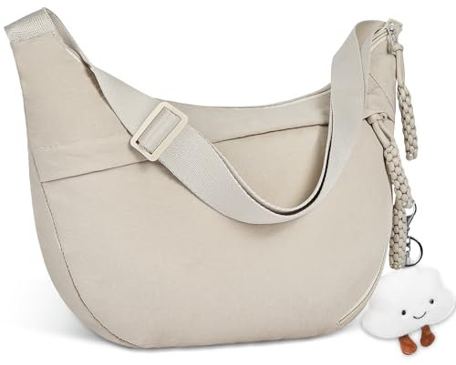 Aucuu Crossbody Bag Damen Umhängetasche, Halbmond Crossbody Bag, Nylon Schultertasche Moon Bag, Hobo Halfmoon Bag mit Verstellbarer Schultergurt, Bauchtasche Damen für Arbeit Reisen Alltag