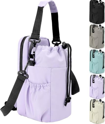RZMAYIS 32/40oz Insulation Water Bottle Carrier Bag with Phone Pocket, Water Bottle Holder with Strap, Sports Water Bottle Sling Bag Crossbody Water Bottle Holder for Hiking Walking (Style 1, Purple)
