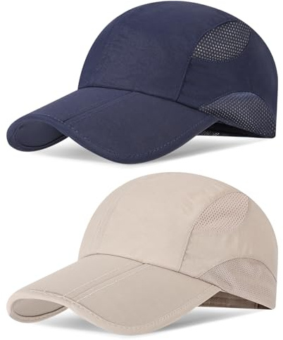 TAGVO Baseball Cap Herren Damen, 2 Stück Faltbar Verstellbar UV-Schutz Schnell Trocknend Atmungsaktiv Basecap, Leichte Faltbare Sport Running Cap für Reisen Draußen Tennis, Golf, Angeln, Reisen