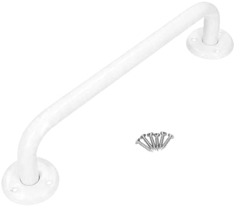 Bathroom Grab Bar for Elderly, Disabled, Seniors - 400 mm White Safety Handrail with Fixings - Powder Coated Steel Anti-Slip Mobility Support Handle for Shower, Bath, Toilet, Stairs, Home, Care