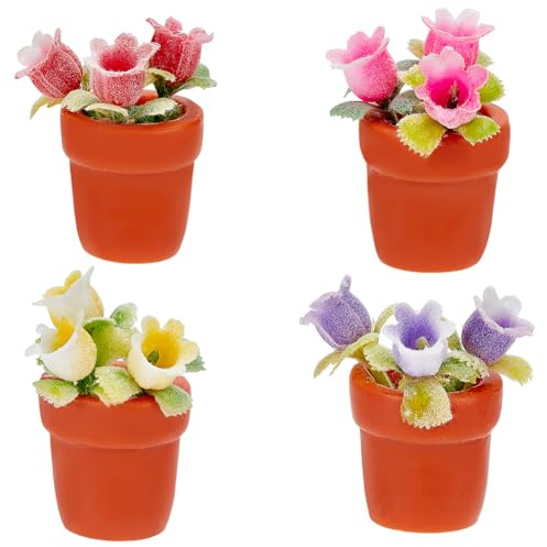 WADORN 4 pièce 4 Couleurs Plantes Miniatures pour Maison de Poupée, Mini Plante Artificielle en Pot Modèle 1:12 Plante Verte Fleur Artificielle en Pot Petite Verdure Décorative pour Maison de Poupée