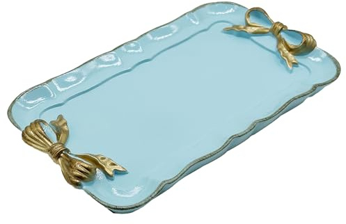 Cayway Plateau vintage en résine pour serviettes, fruits, bagues, bracelets, boucles d'oreilles, rectangulaire, bleu