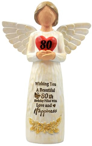80th Birthday Gifts for Women – Elegant 80th Birthday Angel Figurine | Happy Birthday Gift for 80 Year Old Woman Moms Grandmothers Friends Unique 80th Angel Figurine Decorations