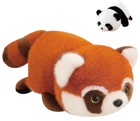 Panda Kuscheltier, Reversibles Rotes Panda Plüschspielzeug, Doppelseitiges Plüschtier, Flauschiger Stofftier Panda zum Spielen, Fidget Wende Tierkissen Für Kindergeburtstage, Heimdekoration (30cm)