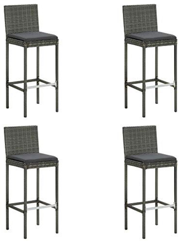Tonture Garten-Barhocker mit Kissen, 4er-Set, Grau Poly Rattan, pulverbeschichteter Stahl, 40x44x108 cm, witterungsbeständig für Outdoor Küche Balkon