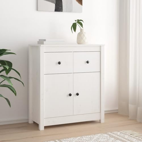 Owoxanthellate Sideboard Weiß 70x35x80 cm Massivholz Kiefer Stauraum Kommode für Wohnzimmer Schlafzimmer Flur mit Wandhalterung