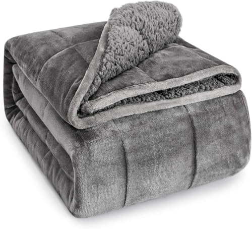 Sivio Gewichtsdecke 9kg Grau 150x200cm | Sherpa wendbar mit weichem Flanell, extra warm & kuschelig, doppelseitig, maschinenwaschbar