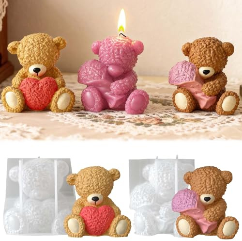 2 Pezzi di Stampi in Silicone per Versamento a Forma di Orso FORMVERSITY, Stampi per Candele in Silicone a Forma di Orso per la Versazione, Stampi in Epossidico per Silicone per la Versazione di Gesso