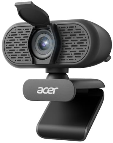 Acer 1080p Webcam USB Plug and Play Webcam for PC with Noise Cancellation Microphones Computer Camera for Desktop Streaming Gaming Online Meeting Wide Angle Privacy Cover A-to-C Adapter Easy Setup