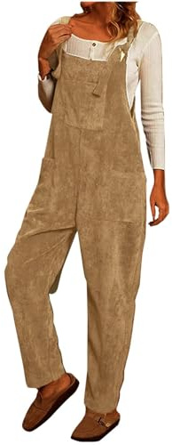 Cord Latzhose Damen Baggy Jumpsuit Strampler mit Träger Overall Loose Bib Pants Sommerhose Elegant Latzhosen mit Taschen Arbeitshose