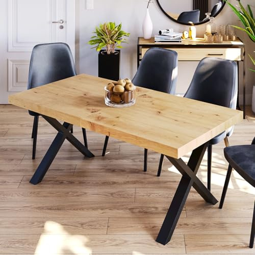 FURNEO | Klapptisch – Esstisch – stabil und stilvoll – für Küche und Esszimmer – ausziehbar – Loft – X-Beine (Artisan, 90x180x280)