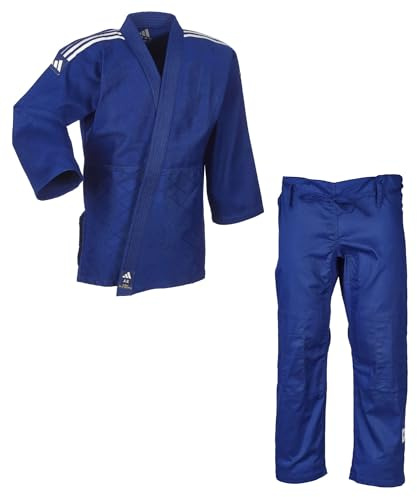 adidas Judoanzug J350 | Judo-GI für Kinder und Erwachsene | Für Training und Wettkampf | Stoffgewicht 350g/qm | Anzug Blau, 170 cm, Schulterstreifen Weiß