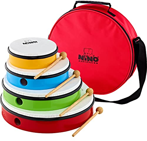 Nino Percussion Hand Drum Set - Handtrommel Set mit 4 verschiedenen Größen - Für Kinder ab 3 Jahren - Kunststoff, Mehrfarbig (NINOSET6)